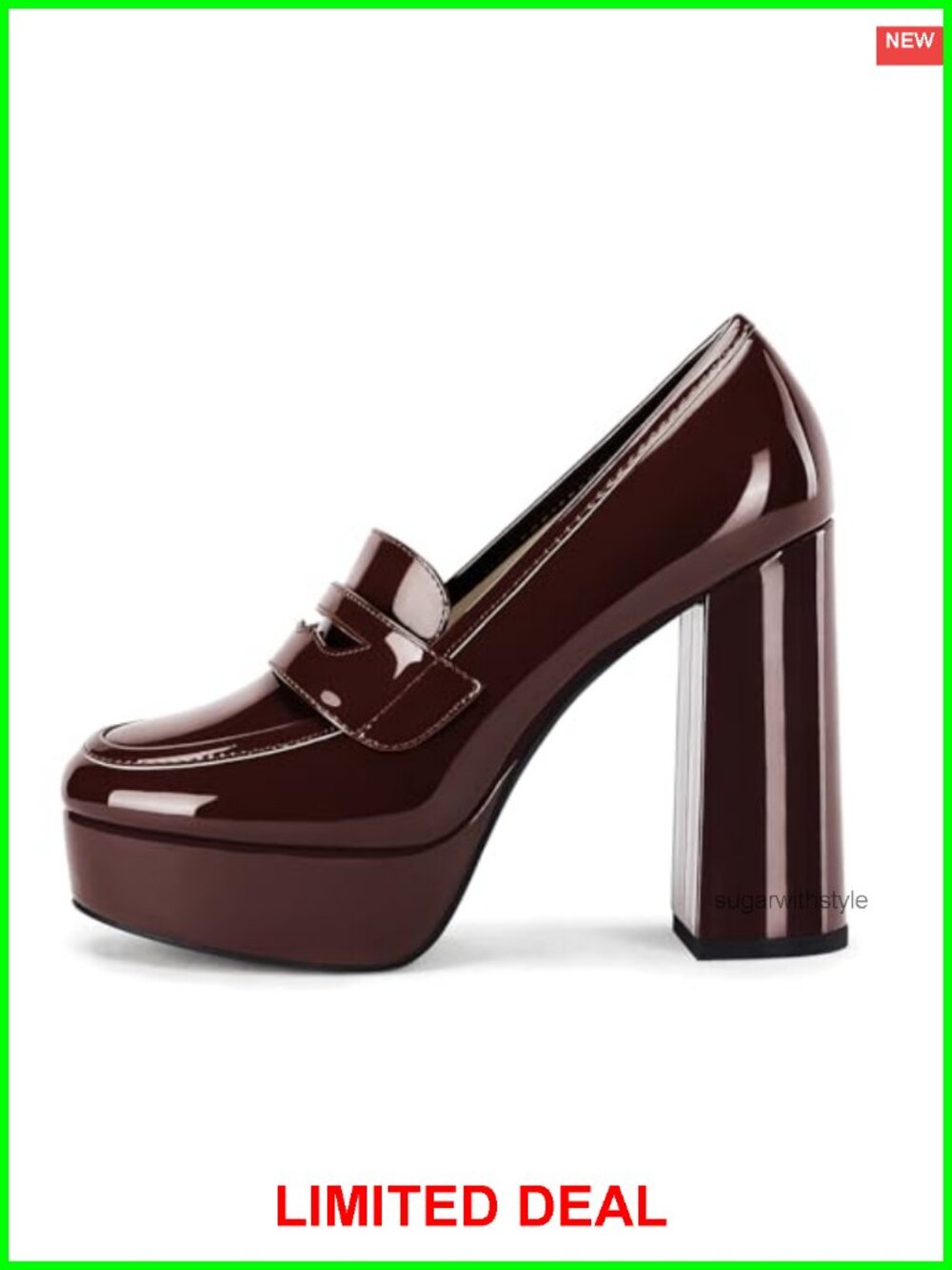 Womens Platform Heels Chunky High Heel Patent Leather Penny Loafers